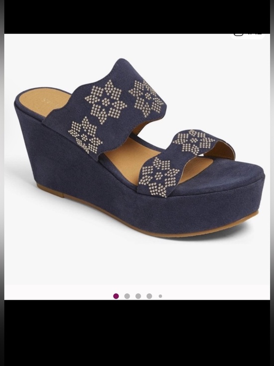 Jack Rogers Shoes - Jack Rogers Margaux Suede Studded Wedge Sandals Denim Navy Blue size 8 shoes